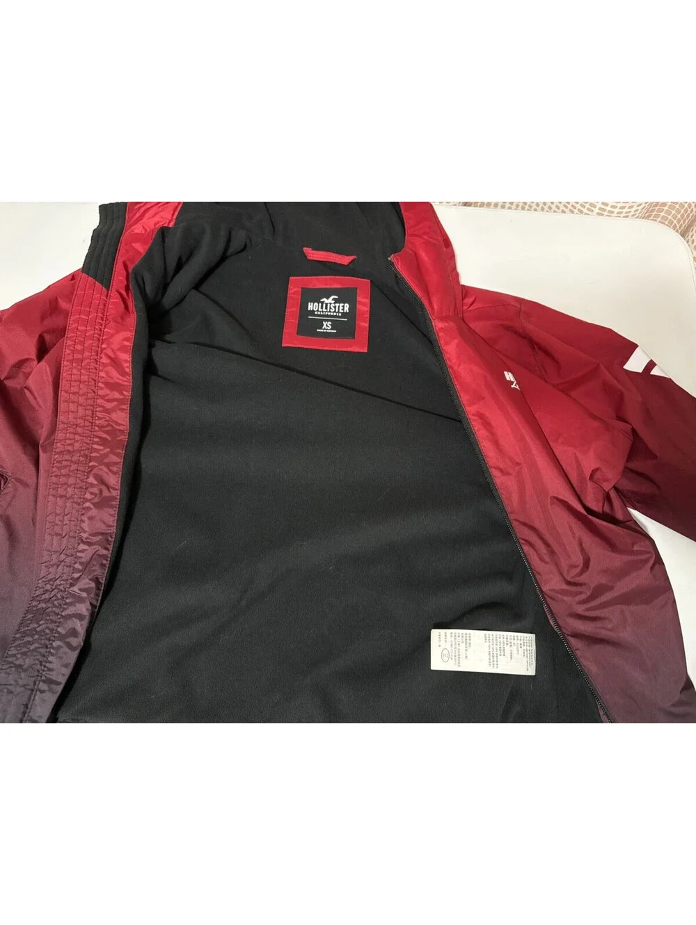 Hollister Fleece Lined Hooded Logo Sport Jacket Red-to-Black Ombre Two Tone XS